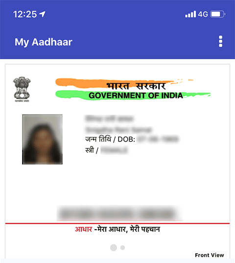 mAadhaar app interface showing My Aadhaar section